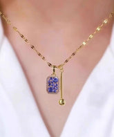 Collar con colgante de cristal cuadrado de circonita dorada de aleación marrón de moda